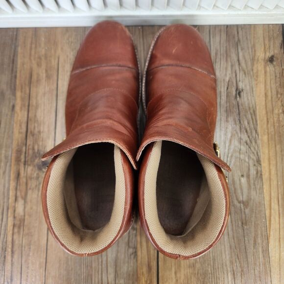 Tsubo Double Monk Strap Cap Toe Leather Ankle Boots Mens Sz 9 Brown Dress Preppy